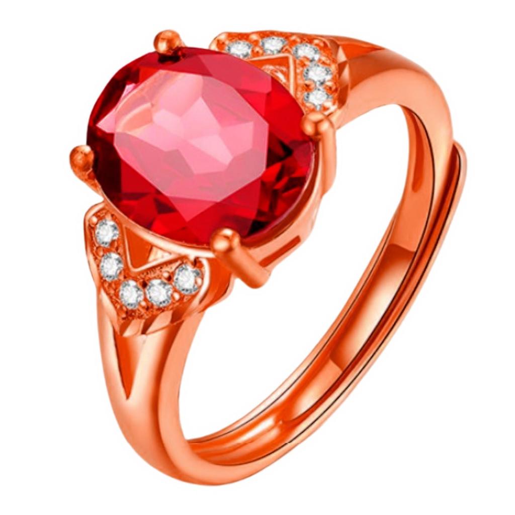 Korean Style Gold Plated Women's Ring Set: Adjustable Garnet & Ruby Open Rings