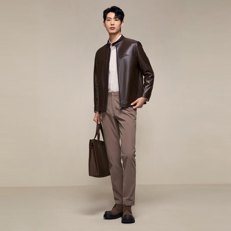 Septwolves Men's Sheepskin Stand Collar Leather Jacket