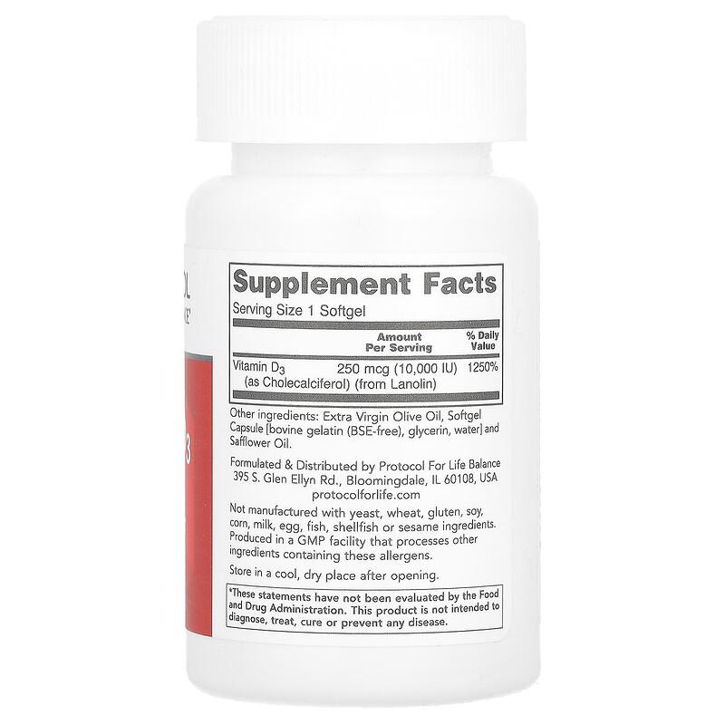 Vitamin D3, High Potency, 250 mcg (10,000 IU), 30 Softgels