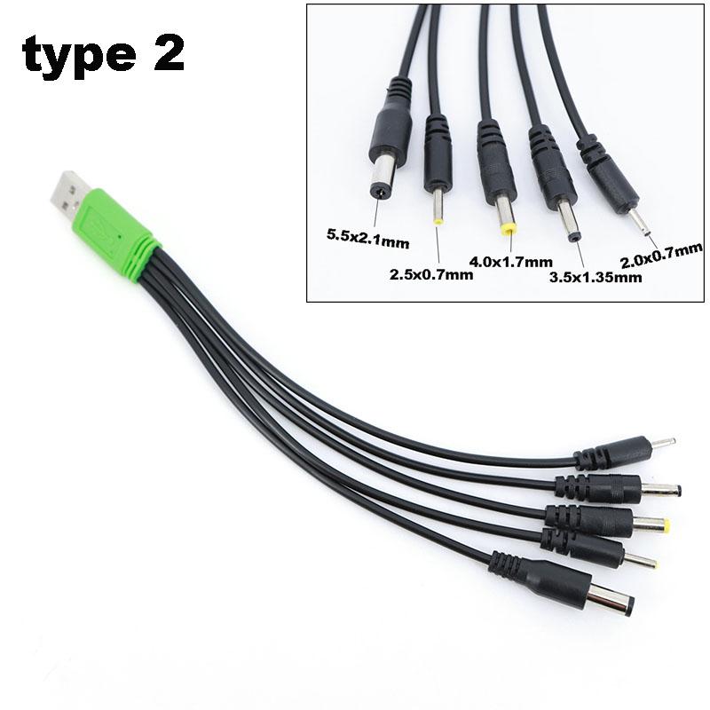 1 USB male to 5 way 10 way type c DC 5.5x2.1mm 2.0x0.7mm male 5P V3 V8 mirco usb male power charging spring cable 10 in1 charger