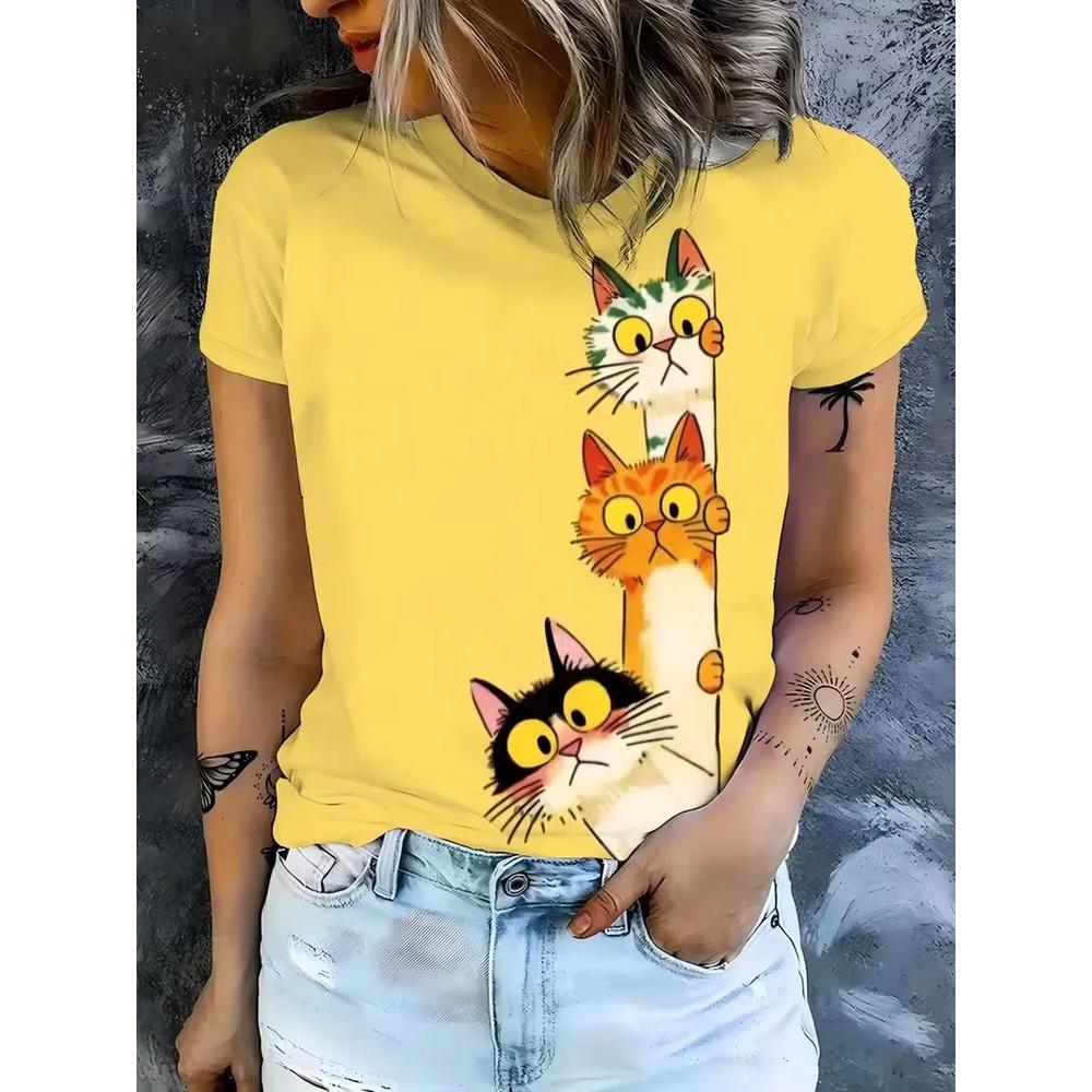 Casual Loose Animal Print T-shirt Women's Versatile Top Daily Short Sleeve Comfortable Breathable T-Shirts Women’s