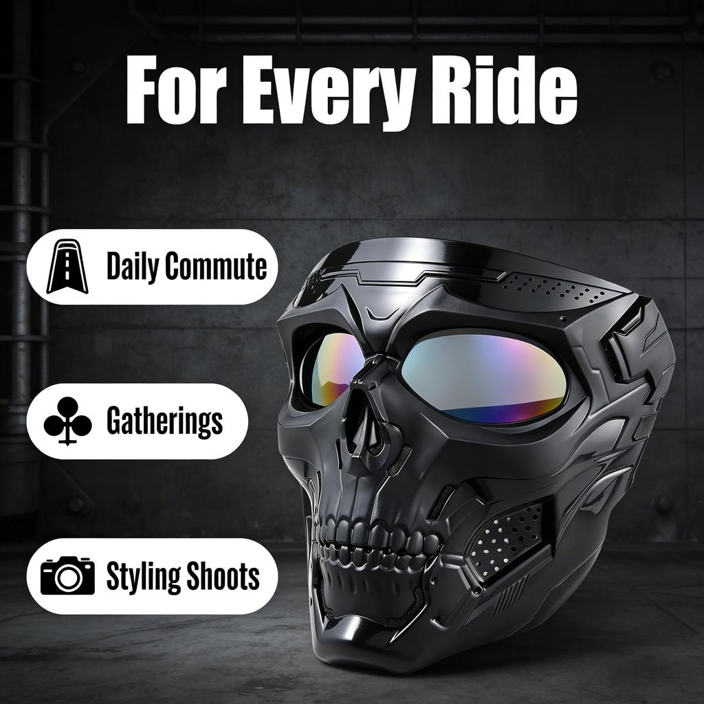 Skull Mask Motorcycle Mask Bicycle Riding Windproof Full Face Skeleton Protective Mask Colored Goggle Tactical Cycling Bike