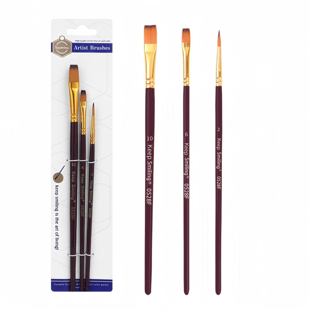 

Акриловая нейлоновая кисть для волос, 3 штуки, набор разных размеров, кисть для пигмента, акварельная кисть для пудры, кисть-крючок для рисования, художественный инструмент Brown combination