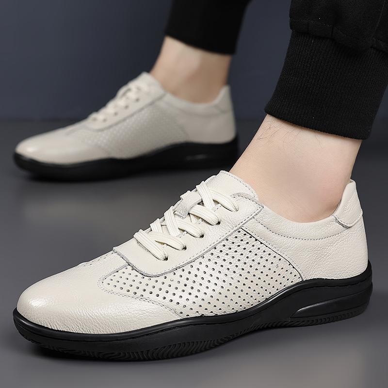 Fashion Summer Punching High-quality Men's Ventilation Non-slip Genuine Leather Sports Shoes Men Comfortable Soft Flat Bottomed Oxford