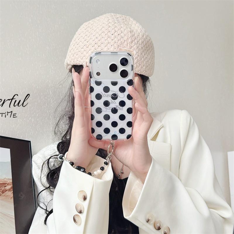 

Korean Style Black Polka Dot iPhone 17/16 Pro Max/15/14 Case - Elegant and Simple iPhone 15 Pro