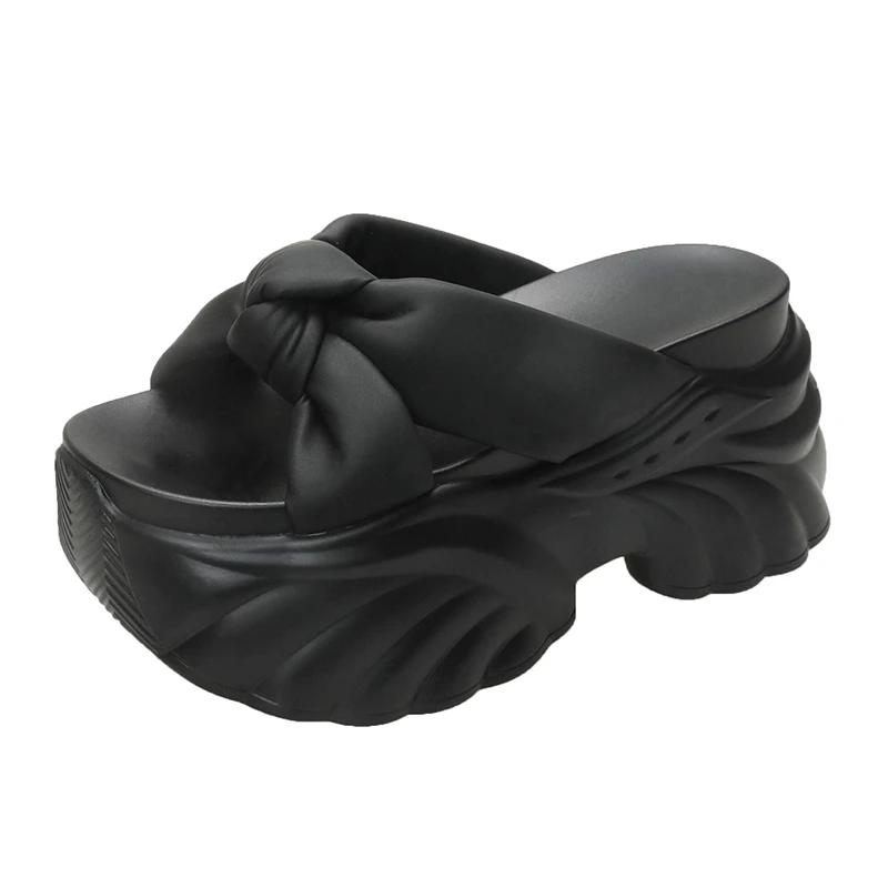 9CM Design Platform Slippers 2025 Women Summer Wear New Style Increase Sandals Casual Muffin Flip-flops Beach Shoes