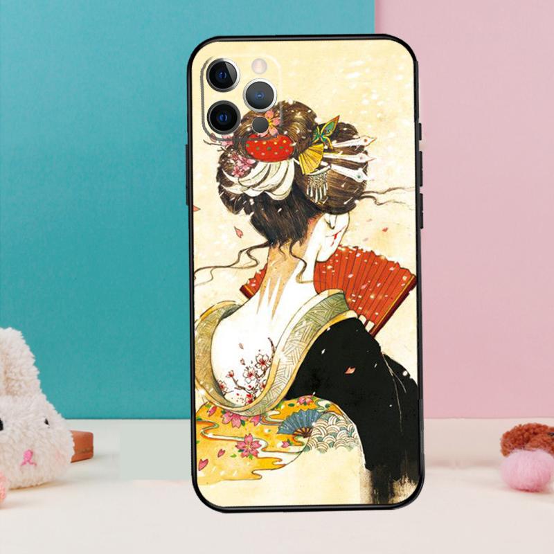 Japanese Geisha Phone Case For iPhone 17 Air 16 15 13 12 11 14 Pro Max 12 13 mini 15 16 Plus 16e Cover Coque