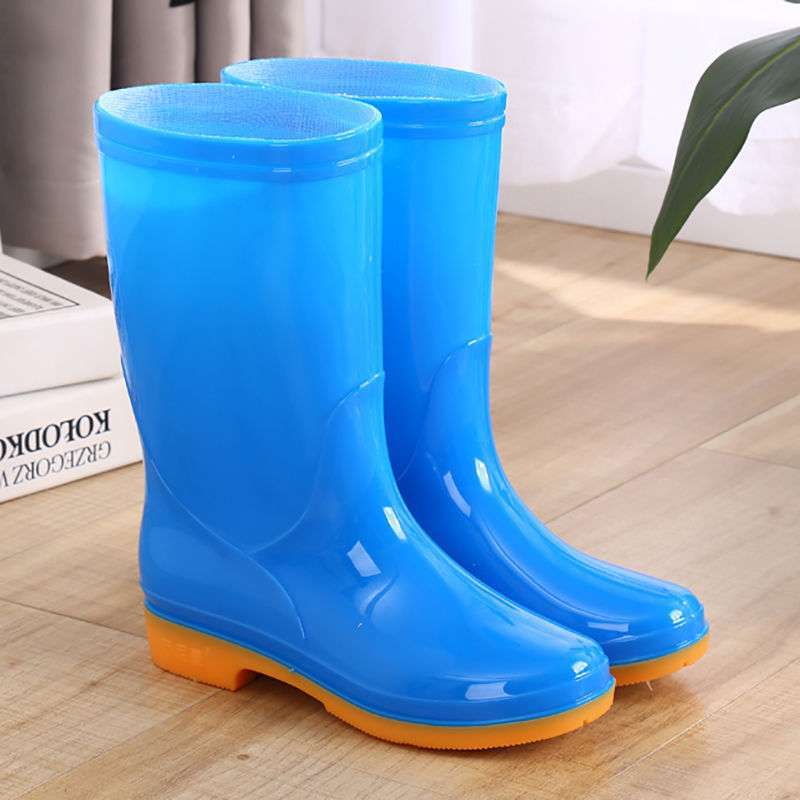 Fashion Medium Tube Waterproof Shoes Rain Shoes Rain Boots Women's Summer Adult Work Rubber Shoes Cow Tendon Sole Non-slip Water Boots High Tube Over