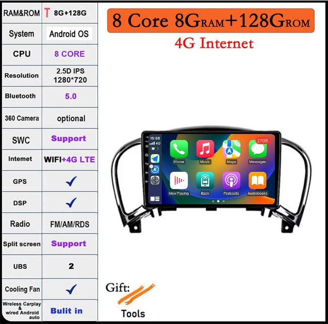 9" 2.5D Screen Android 14 Auto Multimedia Navigation GPS Auto Radio Video Stereo For Nissan Juke YF15 2010 2012 2013 2014