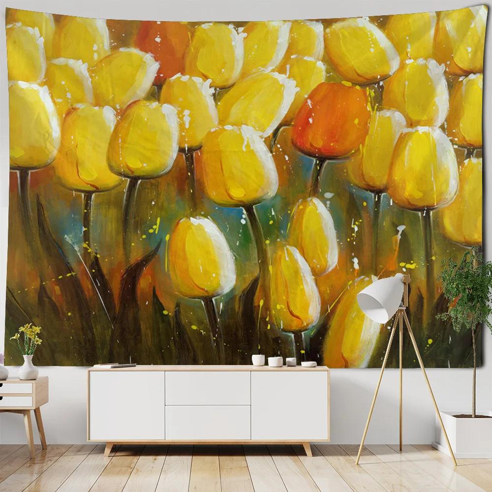 Plant And Flower Tapestry Wall Hanging Bohemian Retro Hippie Dormitory Bedroom Home Wall Decoration Outdoor Beach Mat Bed Sheets