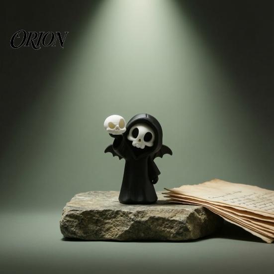 Durable Resin Crafts 3D Printed Grim Reaper Skull Ornament, with Bat Wings Decor, Unique Figure Displays Cute Gothic Desk Figurine, for Halloween Home