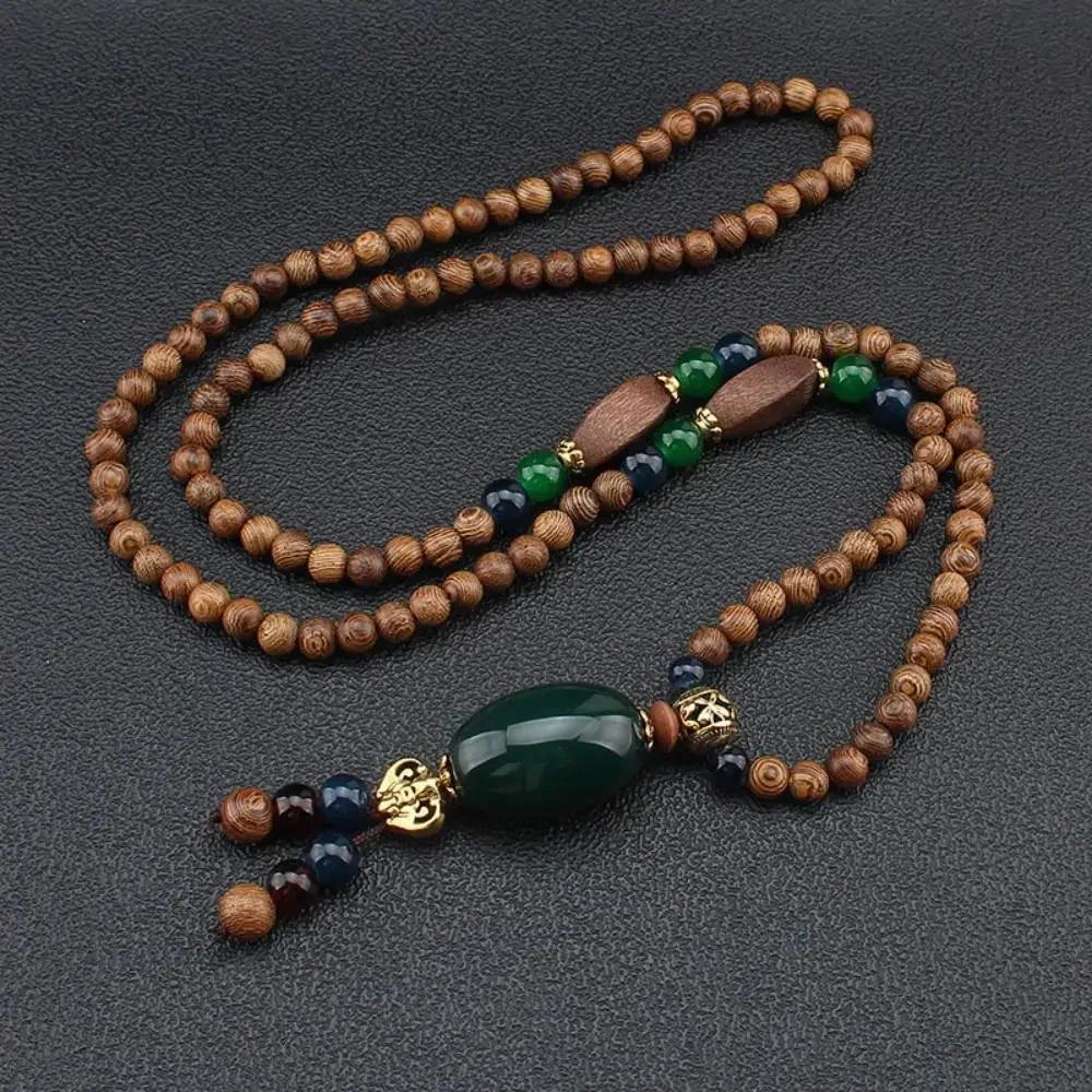Handmade Nepal Buddhist Mala Bead Pendant Necklace Ethnic Wooden Bead Long Jewelry Gifts For Women