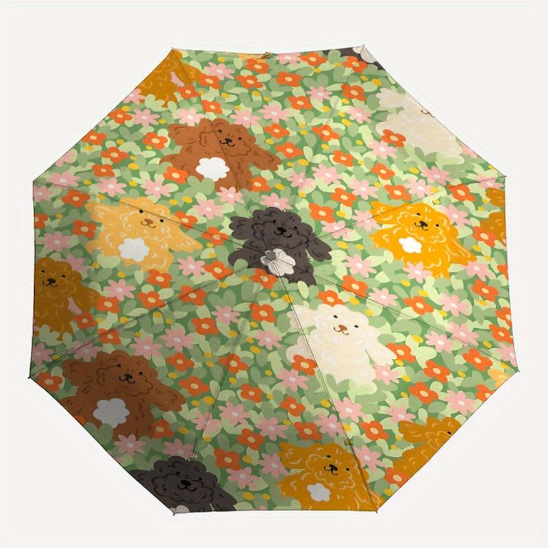 

1pc Floral Poodles Automatic Umbrella Auto Open/Close Folding Umbrella with 8 Rib Frame, 3 Fold Compact Umbrella for Men & Women, 105