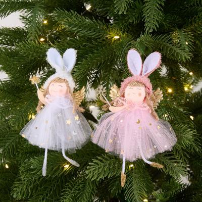 Christmas Pendant Rabbit Angel Doll Wearing Mesh Yarn Dress Decorative Ornament Christmas Celebration Decor