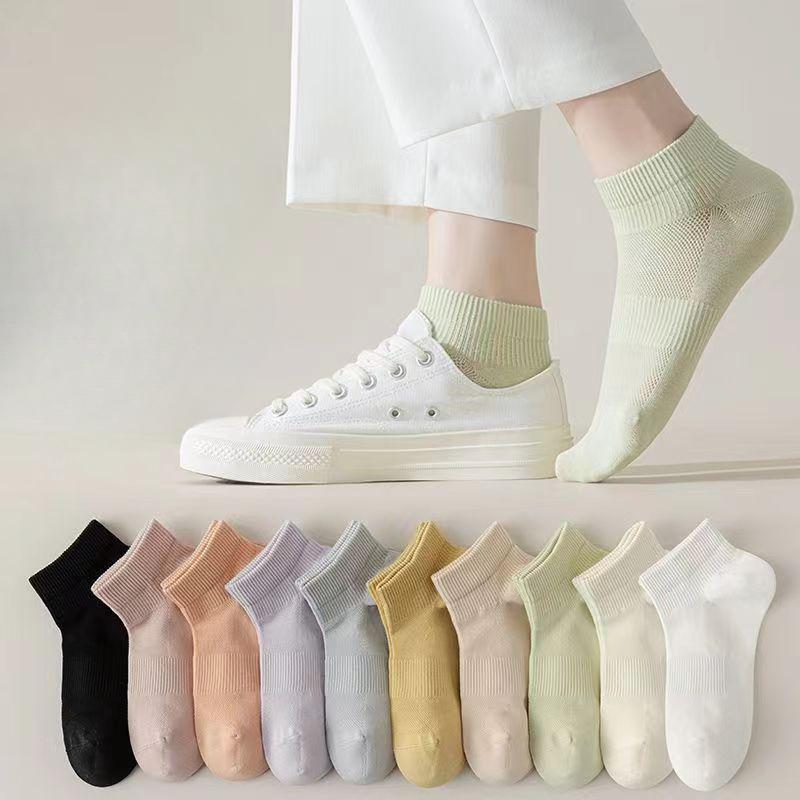 10 Pairs of Women's Spring and Summer Thin Mesh Breathable Antiodor Short Tube Cotton Socks