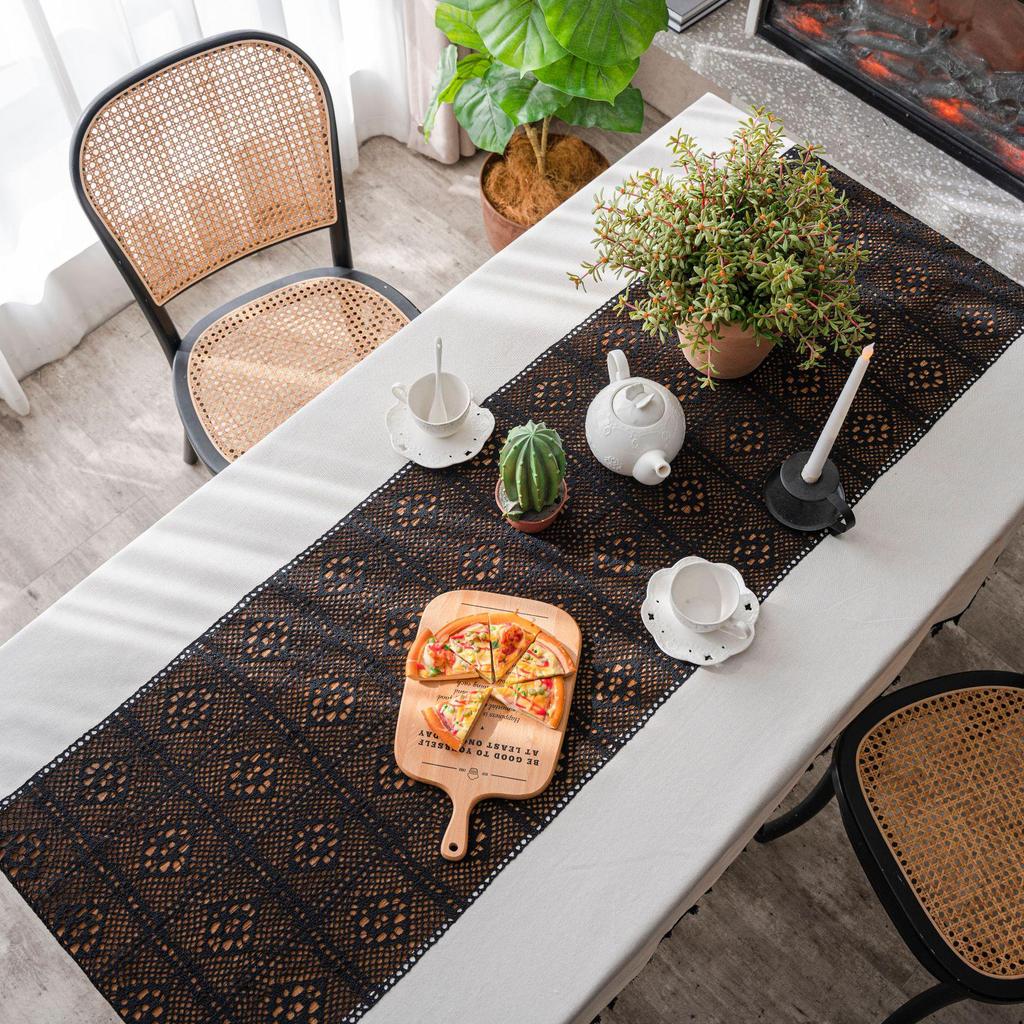 Restoranlar İçin Imanqi Yun Beyaz Renk Bloklu Patchwork Oyma Masa Örtüsü