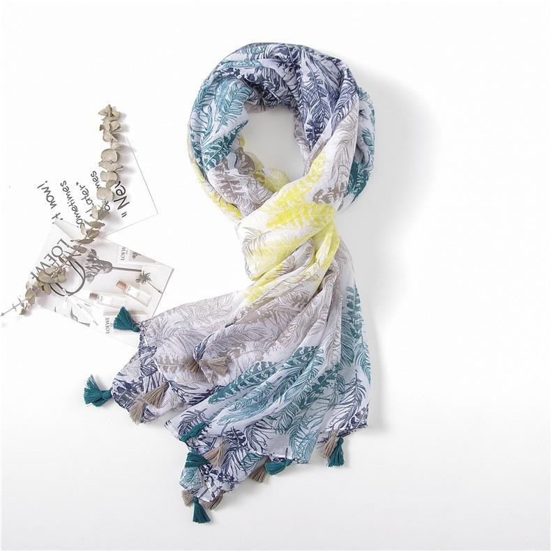 Japanese-Style Cotton & Linen Bohemian Scarf - Cashew Print and Silk Blend, Retro Artistic Design, Sunscreen Towel