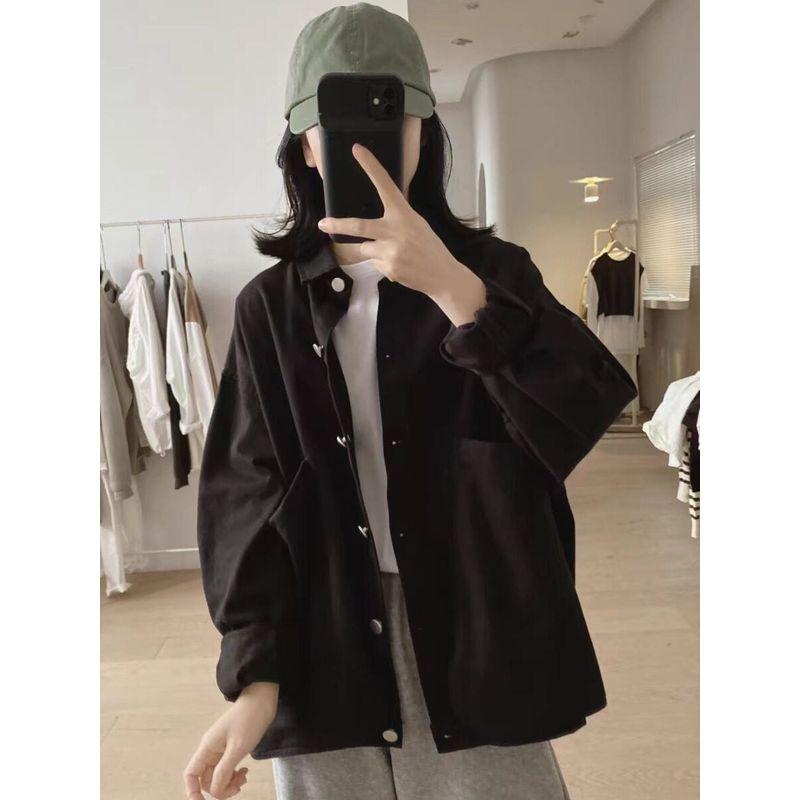 Stylish Niche Style All Cotton Loose Slim Looking Long Sleeve Tooling