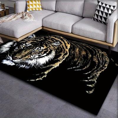 Flannel Printed Tiger Rug Realistic Animal Design Soft Fleece Floor Mat Living Room Carpet Wildlife Decor Artistic Rugs