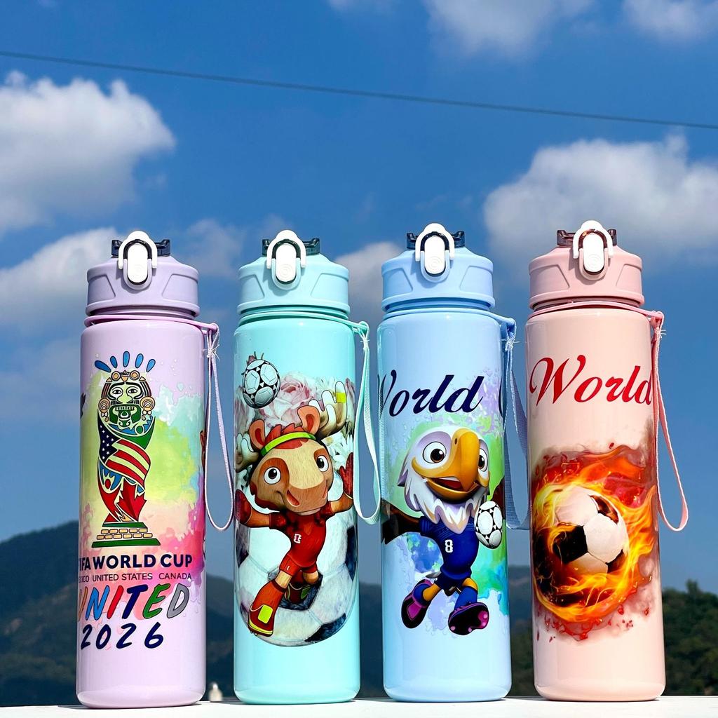 Hot-selling Water Bottle Children's Cartoon Transparent Medium Cup Elastic Cover Suction Nozzle Water Cup with Anti-drop Portable Rope Kettle Gift Cup