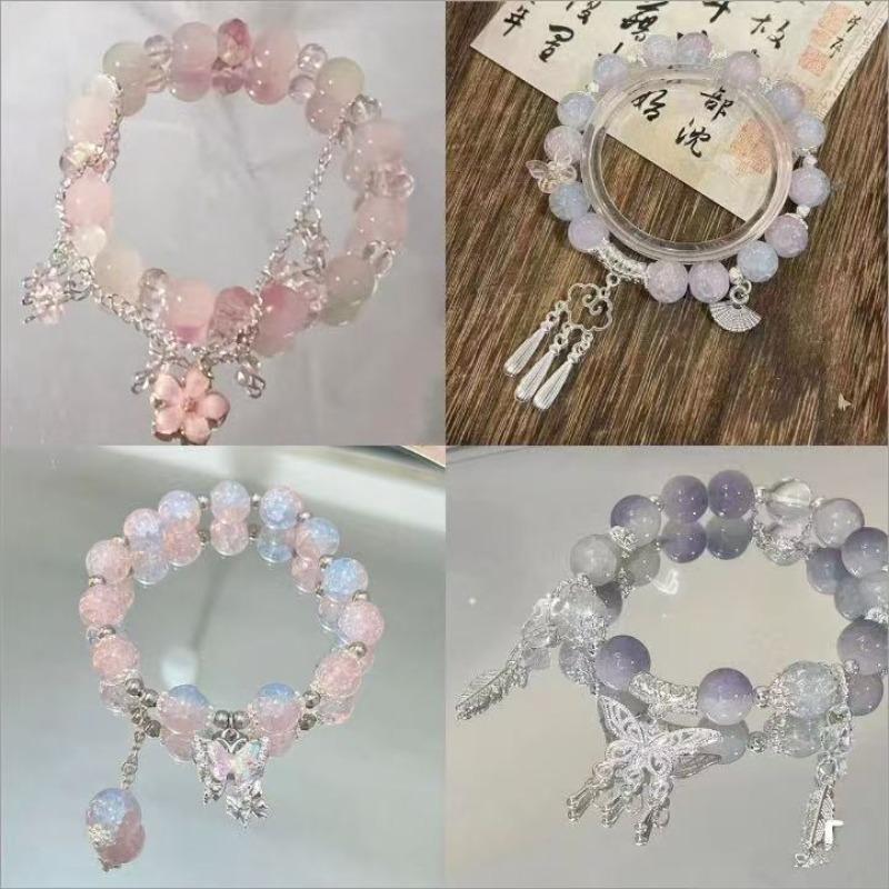 Bow Zircon Crystal Beaded Glass Bracelet New Chinese Retro Bracelet Fashion Versatile High Sense Jewelry Women