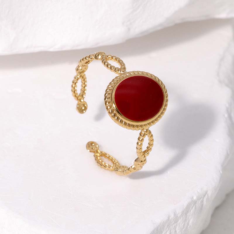 Vintage Red Drip Oil Geometric Rings for Women Stainless Steel Gold Color Heart Opening Adjustable Finger Rings Jewelry New