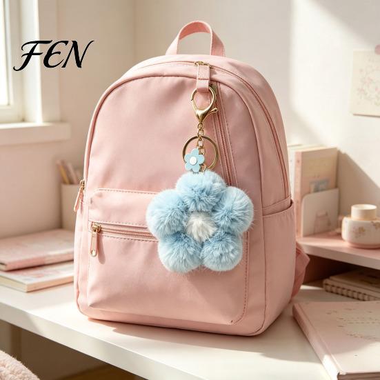 Handbags Decorative Accessory Plush Flower Keychain for Backpack, Fuzzy Floral Keyring Key Holder Bag Charm, Women Girls Ornament