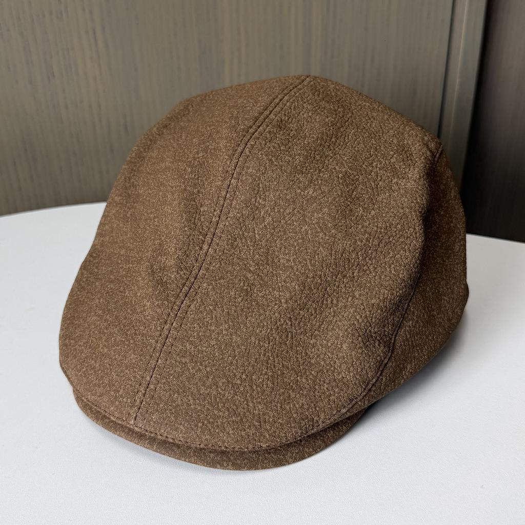 Spotted matte PU leather forward hat autumn and winter new men's and women's retro casual old money style fashion cap