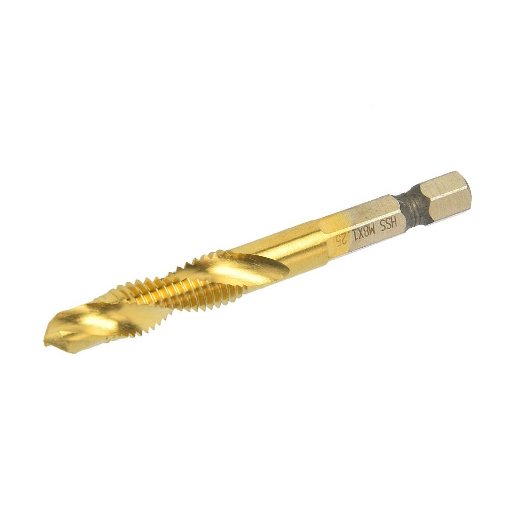HSS 6.35mm Hex Shank Tap Drill Bit Through Hole Inner Chip Removal Tap Drill 15mm(M8)