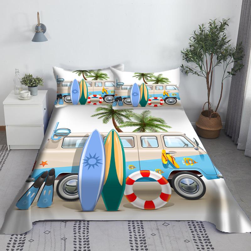 Tropical Scenery Bed Sheet Set Digital Printing Green Leaves Polyester Bed Flat Sheet With Pillowcase Bed Linen King Queen Size