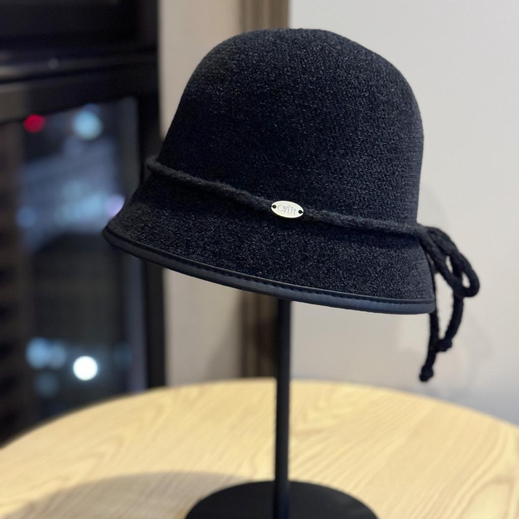 New Chenille Fisherman Hat for Women In Autumn and Winter Temperament Warm Basin Hat Simple Solid Color Bow Bucket Hat Trendy