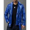 Mens Slim Fit PU Leather Biker Jacket With Lapel Collar Zipper Front Stylish Motorcycle Coat