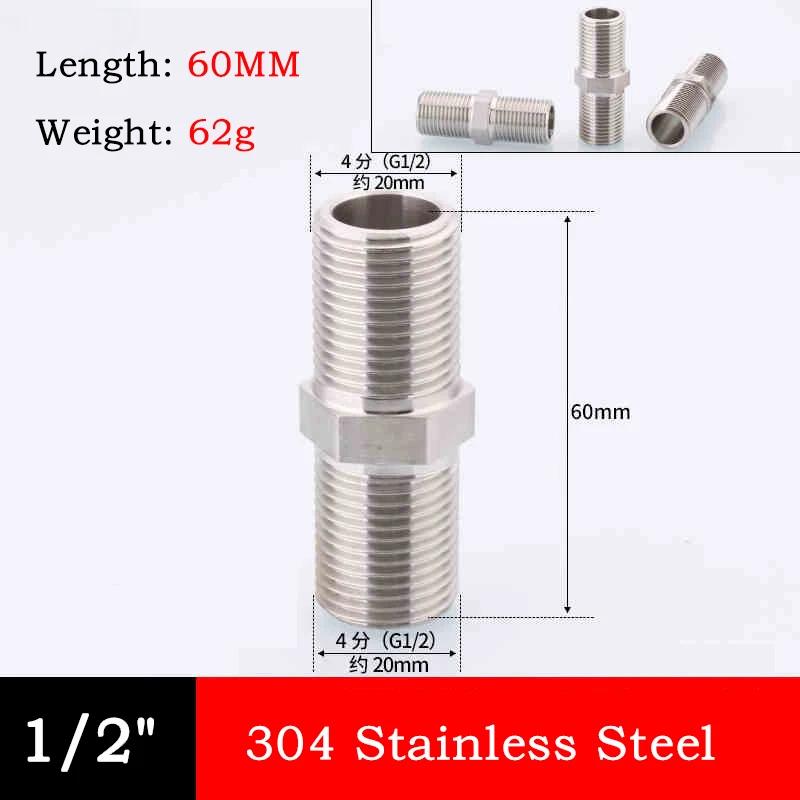 10pc 304 Stainless Steel Hexagonal Outer Wire Double Headed Straight Through Coupling Threaded Pipe Male Thread Hex Nipple Union