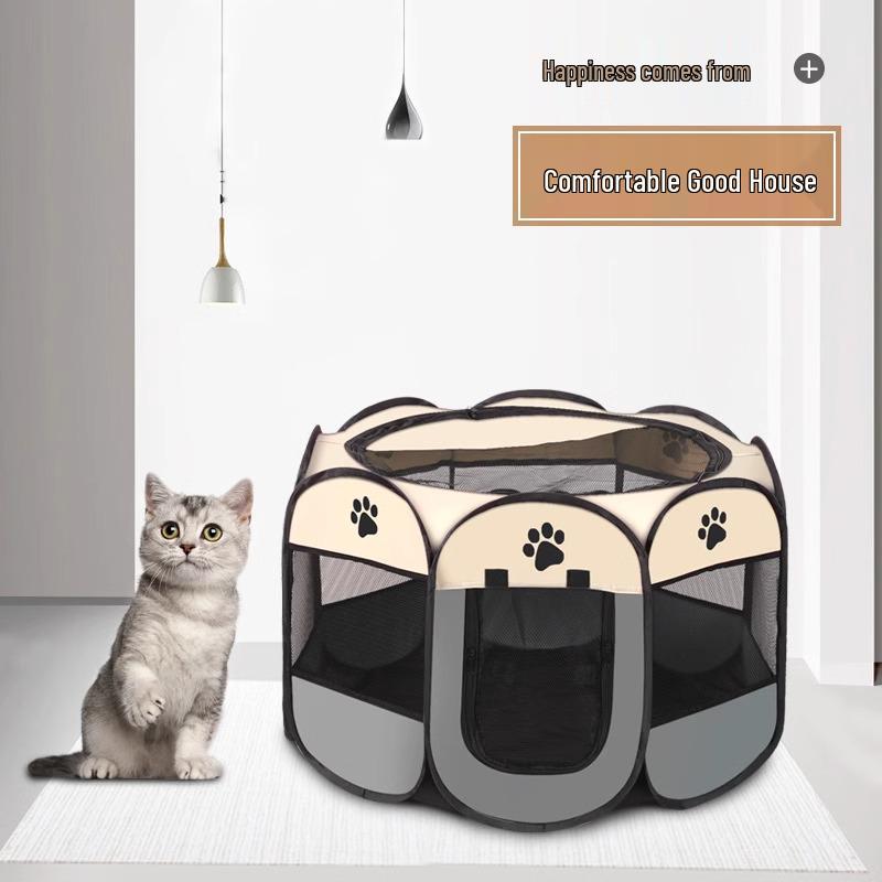 Blue Octagon Pet Playpen: Indoor Safety Gate, Cat Bed & Portable Folding Cage