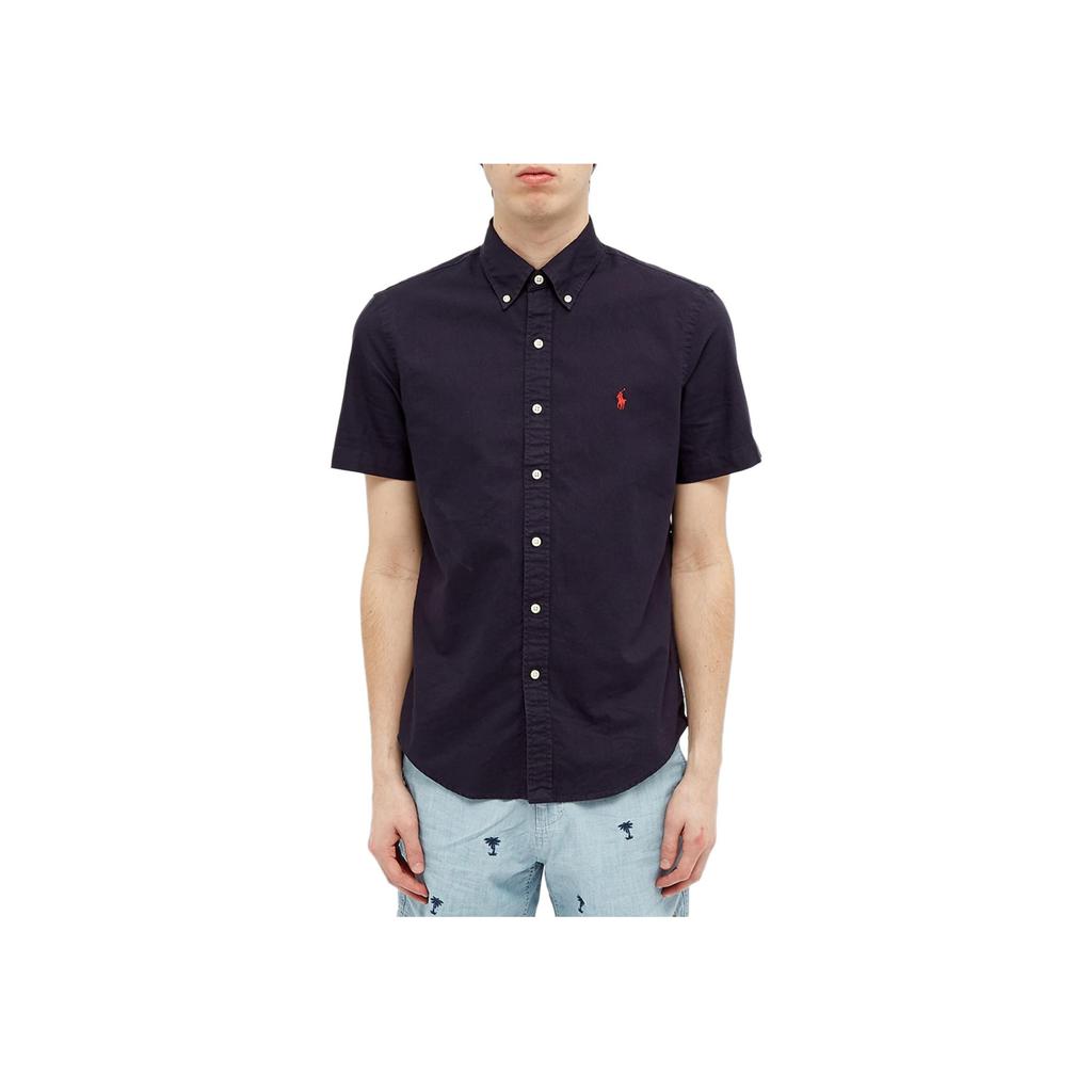 Polo Ralph Lauren Einfarbiges Hemd mit Pony-Stickerei, einreihig, kurzärmlig, Herrenhemden, Marineblau 710795382001