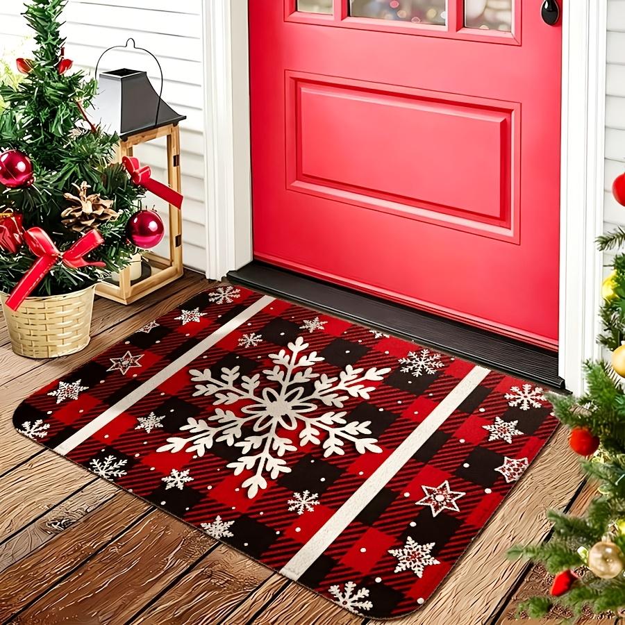 Red Buffalo Plaid Snowflake Door Mat garage entry backyard garden cottage household decorative seasonal front porch floor mat