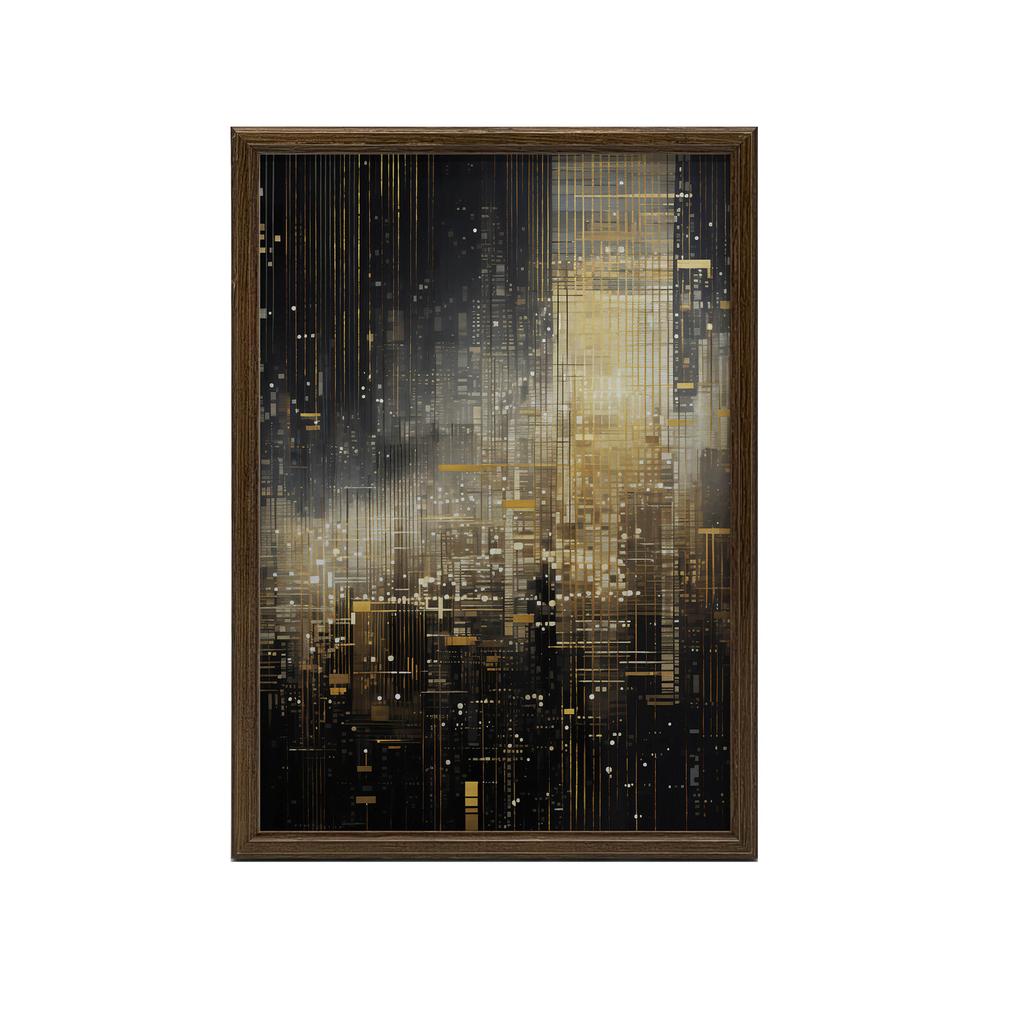 City Lights, Poster In Black And Gold City Lights, Poster In Black And Gold, 70X100 Cm, Unframed, Premium Canvas On Stretcher