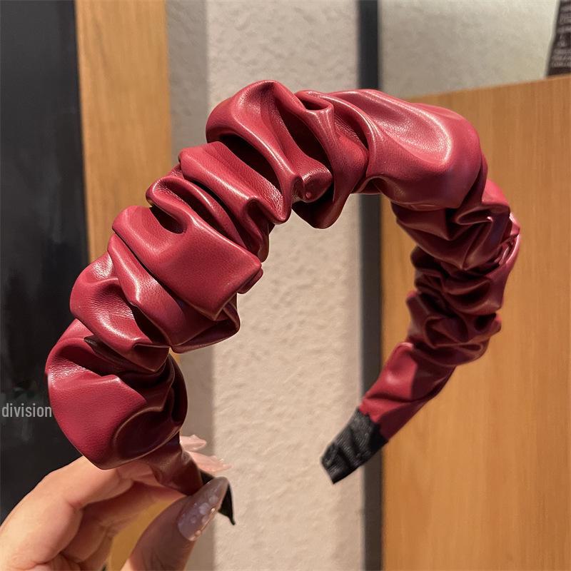 

Ankola красная кожаная повязка на голову с высоким черепом: Корейский стиль осень-зима в стиле ретро Гонконг для женщин