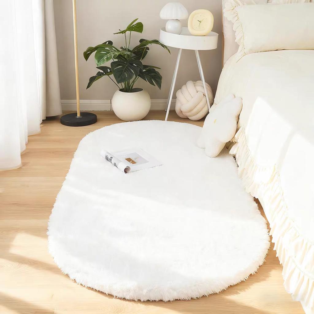 Oval Plush Carpet Thicken Living Room Rug Shaggy Warm Velvet Rug For Bedroom Solid Fuzzy Floor Mat Non-slip Washable