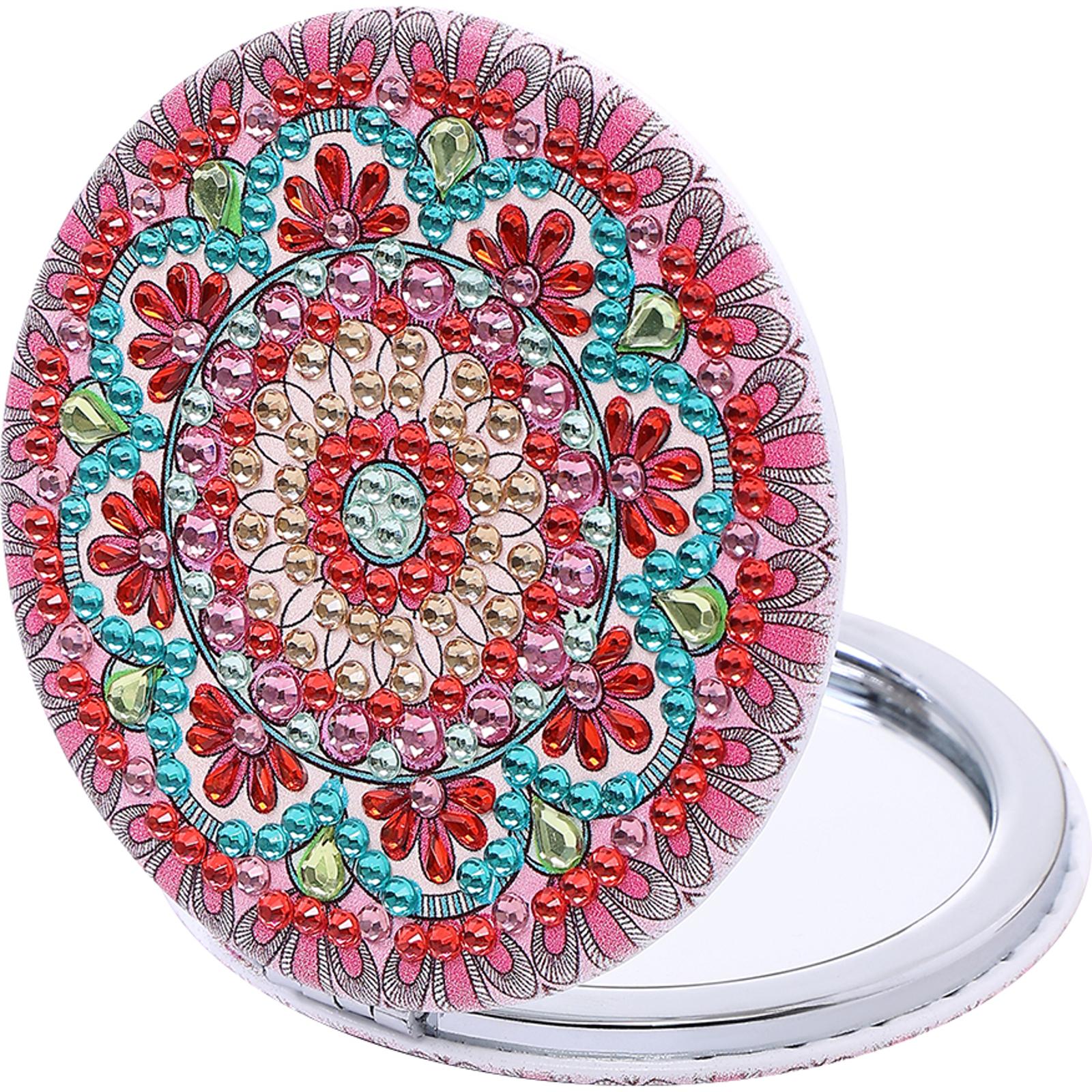 DIY Diamond Painting Mirror Art Craft Set Double Side Crystal Diamond Mirror Pocket Mirror Mandala Pattern for Adult and