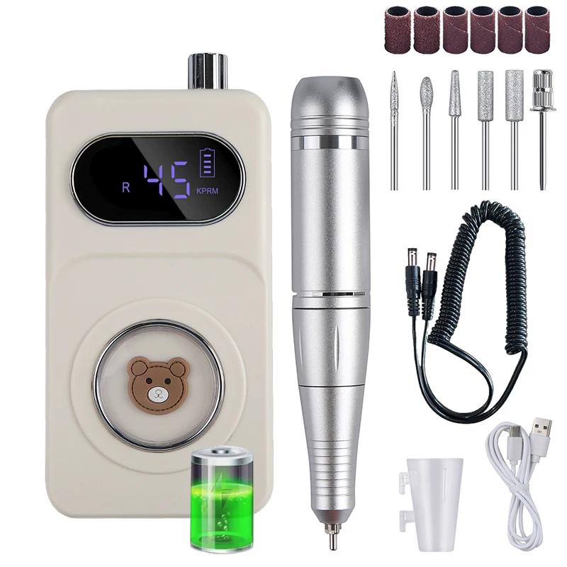 

45000 об/мин Милый медведь Электрическая машинка для маникюраПерезаряжаемая машинка для полировки геля для ногтей Машинка-пилка для ногтей