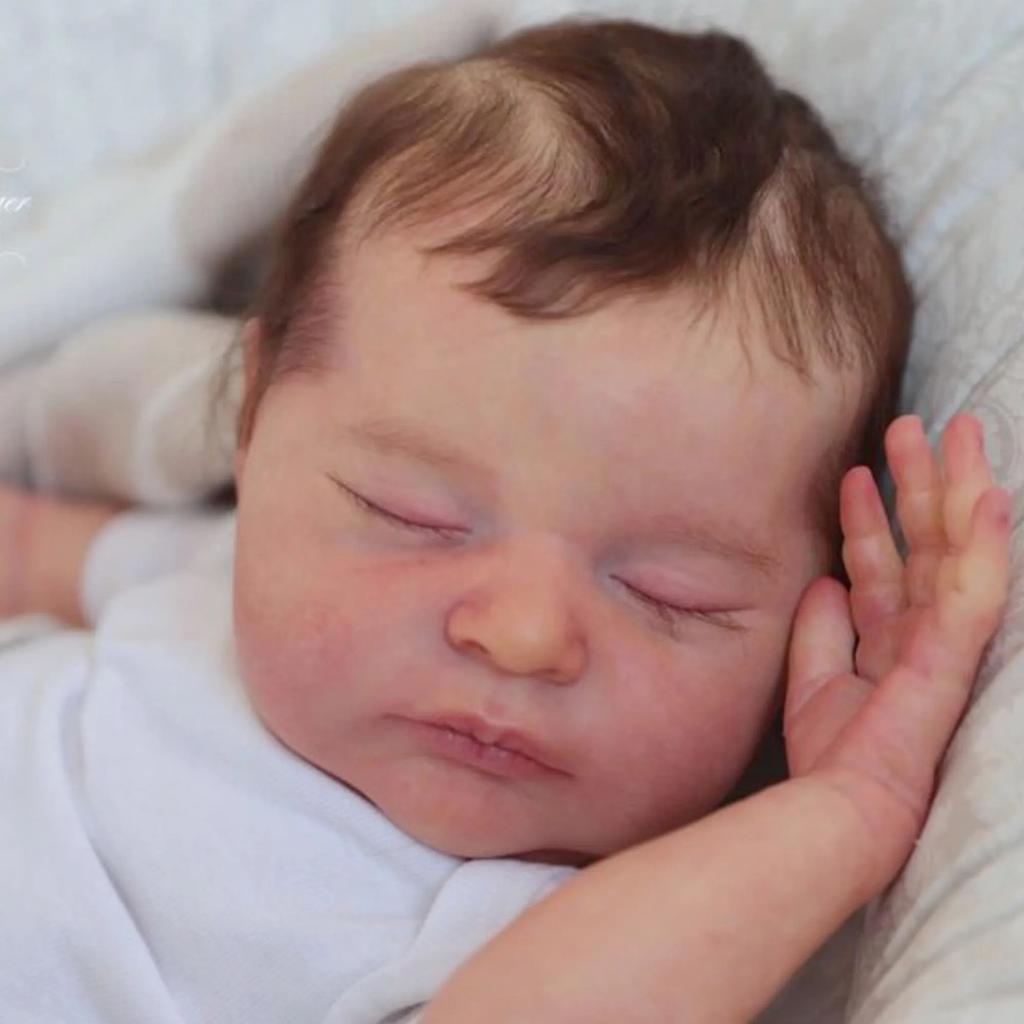 BZDOLL 20 Zoll 50 cm Weichvinyl Schläfriges Reborn Baby Mädchen Künstlerpuppe 3D-bemalte Haut mit sichtbaren Adern Schlafendes Neugeborenes Bebe Lebensecht Kinder Weihnachtsgeschenk