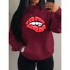 Kiss Me Darling Red Lips Print Hoodies Woman Autumn Fleece Hoody Casual Hip Hop Streetwear Loose Pullovers