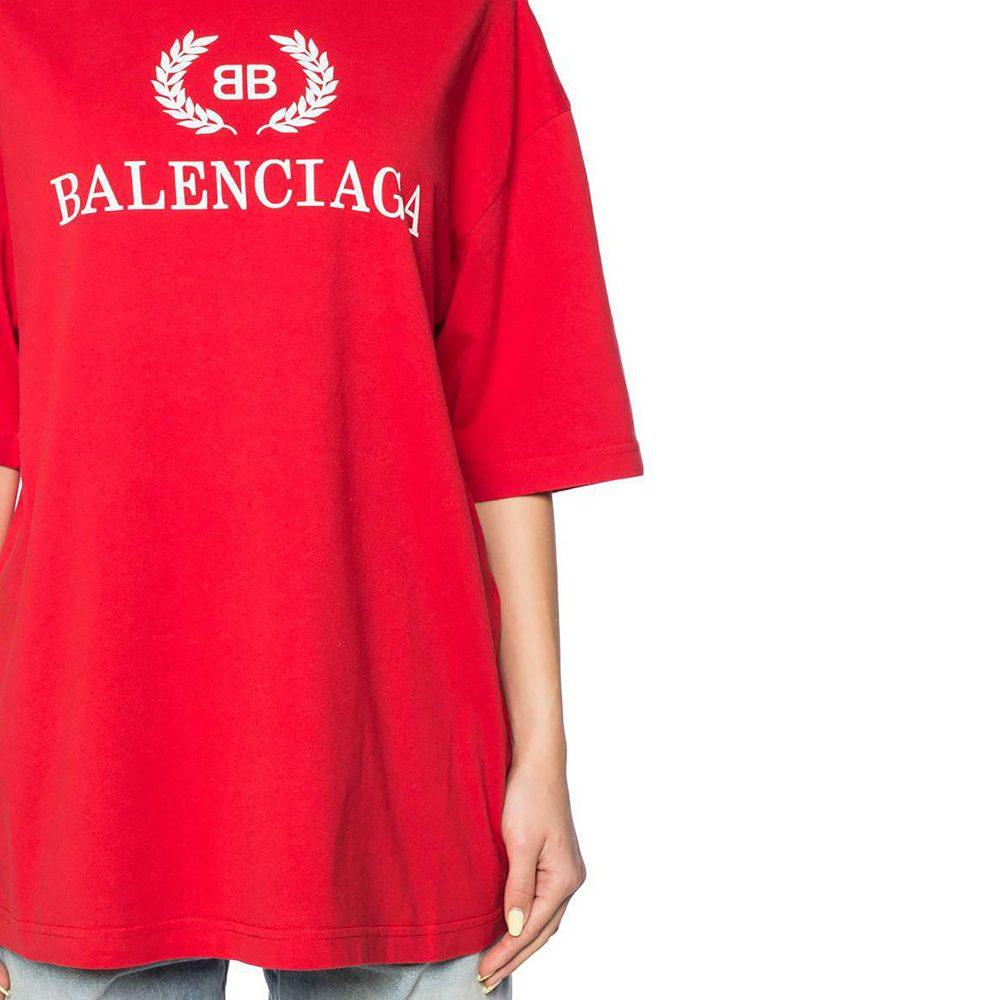 Balenciaga T Shirts Men's Red Crew Neck Moderate Straight Fit 544271TCV256400