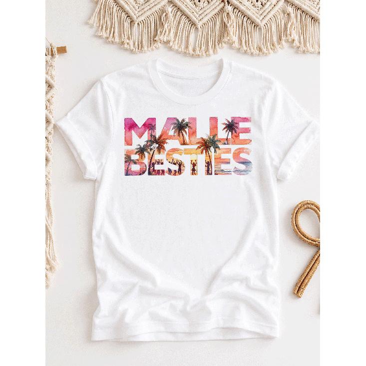 Malle Besties Mallorca Bachelorette Party T-Shirt - Y2K Retro Oversized Unisex Tee Suitable For Men & Women, Hot Transfer Print Baggy Fit With