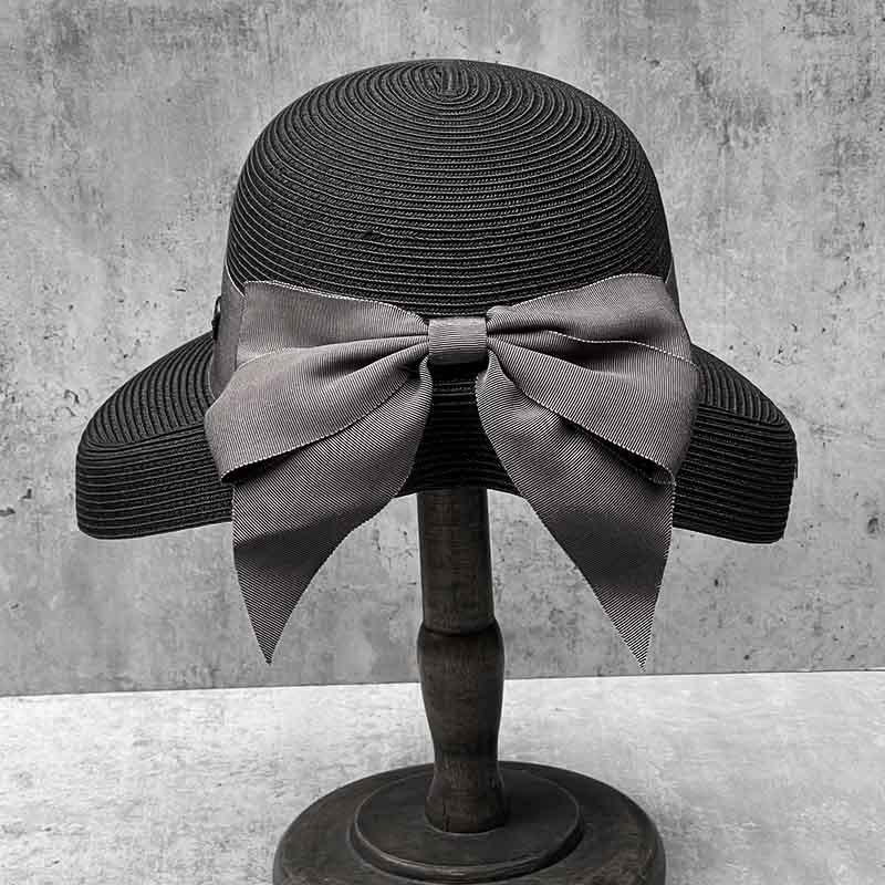French Elegant Back Fold Bow Straw Hat Women'S Summer Travel Sun Hat Beach Seaside Vacation Sun Protection Basin Hat