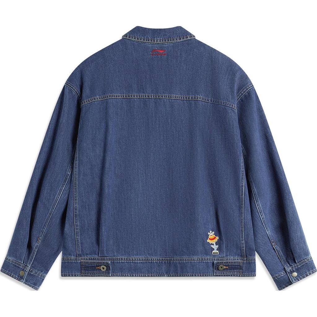 Li Ning Sports Lifestyle Series Solid Color Single-Breasted Comfortable Breathable Polo Collar Long Sleeve Denim Jacket Men Jackets AJDU243-1
