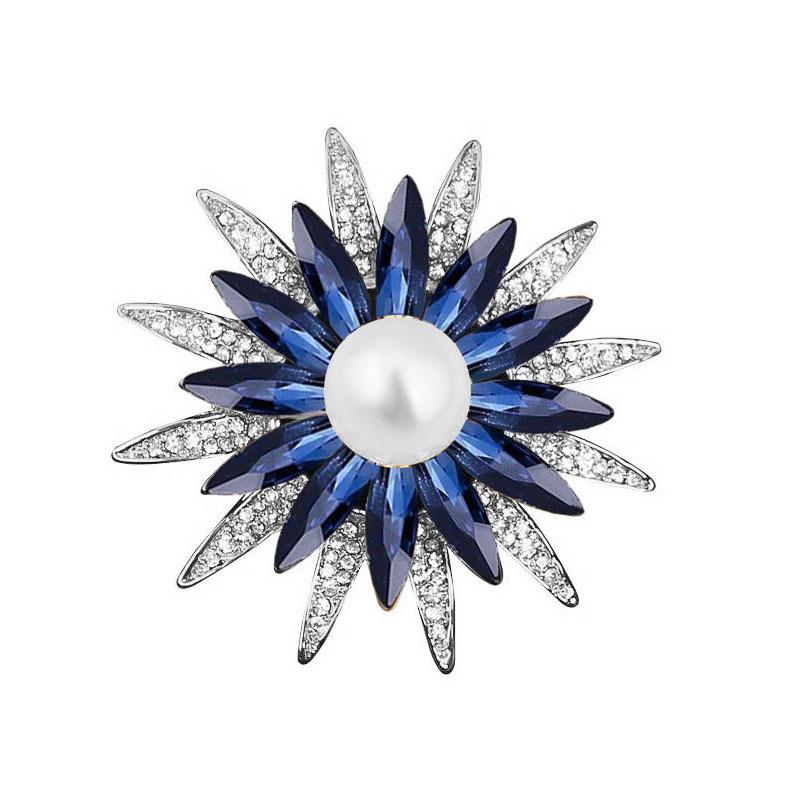 Amashi 2025 Women's Crystal Flower Brooch with Pearl Embellishment