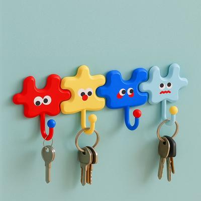 Multi-Purpose Dopamine Creative Wall Hanger Plastic Cartoon Puzzle Shape Hanger DIY Self Adhesive Holder Refrigerator
