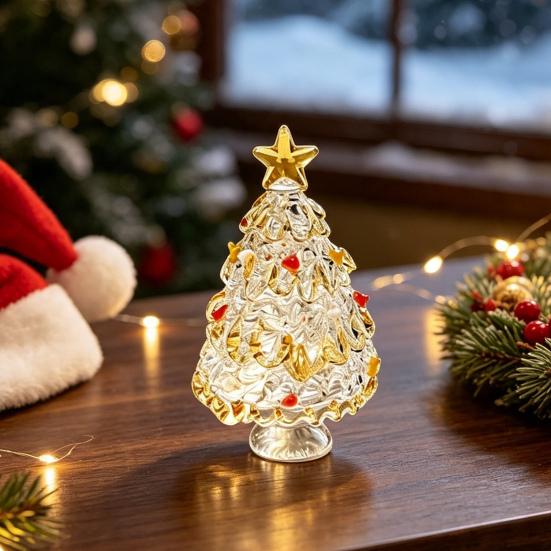 Miniature Christmas Tree Ornaments Glazed Figurine, Glass Pulled Wire Desk Decor, Unique Gifts for Friends Mini Holiday Tabletop Ornament Car